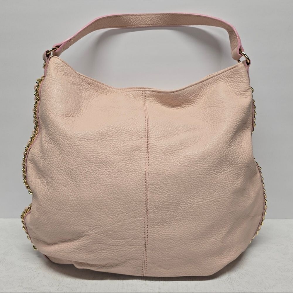 H&S Vera Pelle Italian Blush Pink Genuine Leather Chain Sides Accent Hobo Bag